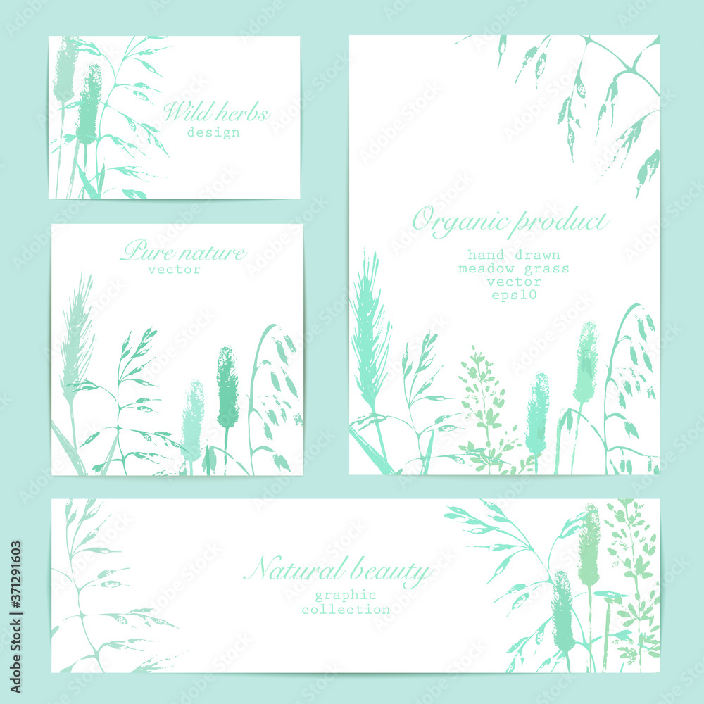 Meadow plant background set in mint green colors