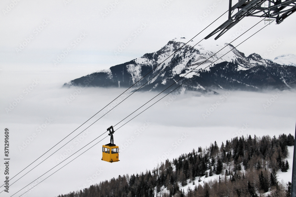 A view of the snow capped Austrian Mountains near Saltzburg