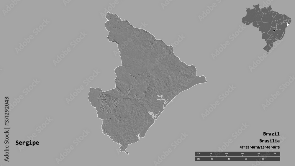 Sergipe, state of Brazil, zoomed. Bilevel