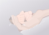 Stopki noworodka w kobiecej dłoni - otulone miękkim kocykiem
