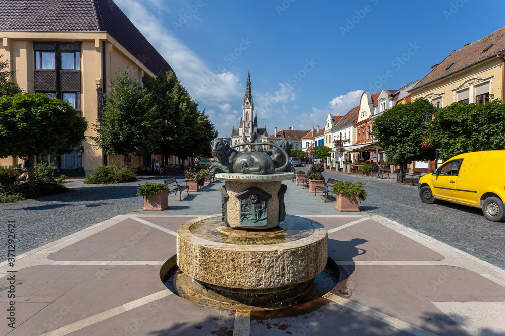 Fountain on the main square of Koszeg, Hungary