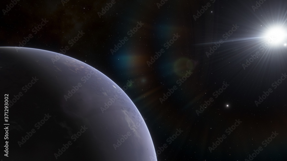 Obraz premium science fiction wallpaper, cosmic landscape, beautiful galactic background, beautiful starry sky, galaxy of different colors, realistic exoplanet, 3d render