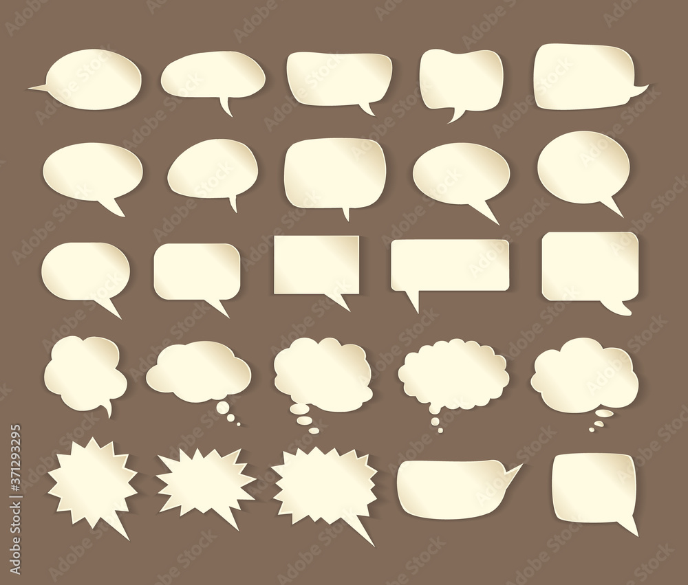 White paper bubbles for speech on an orange background. Abstract design. White paper bubbles for speech on an orange background. Abstract design.