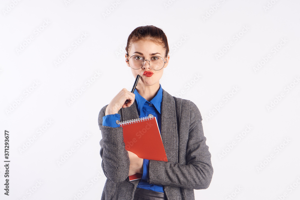 female teacher education science notepad classic suit blue shirt glasses female female teacher education science notepad classic suit blue shirt glasses female