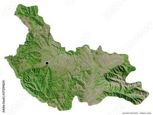 Kyustendil, province of Bulgaria, on white. Satellite