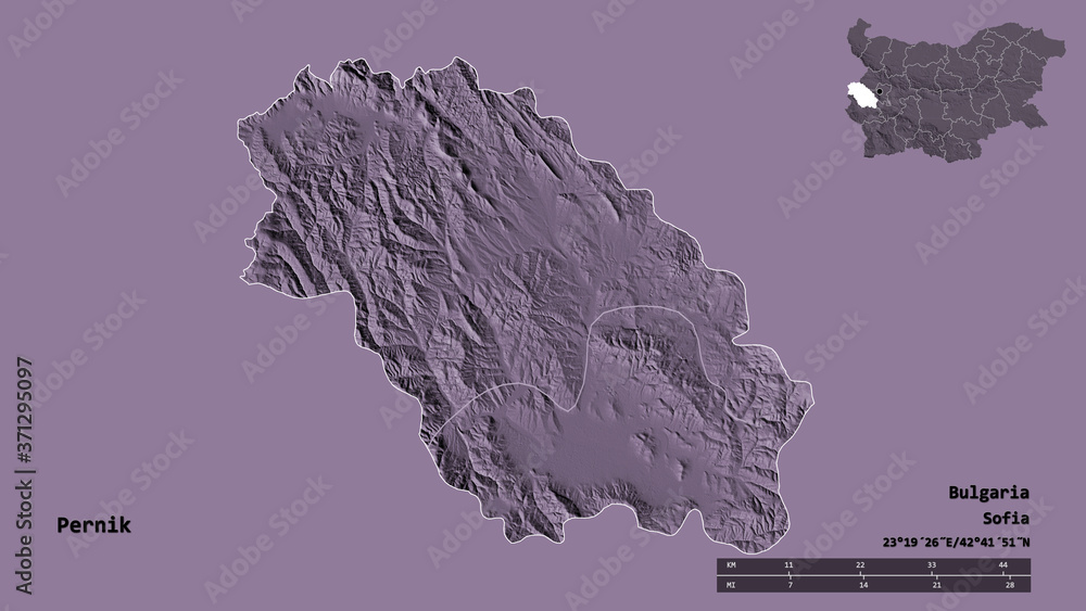 Pernik, province of Bulgaria, zoomed. Administrative