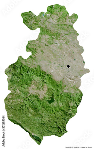 Pazardzhik, province of Bulgaria, on white. Satellite