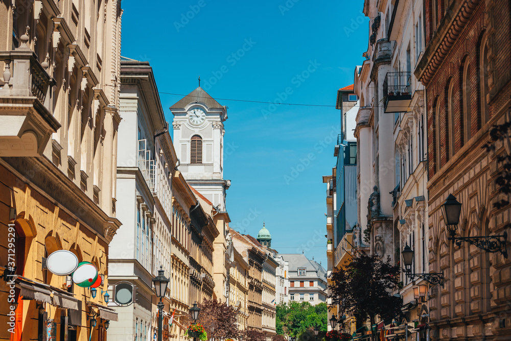 Old streets of Budapest in summer day.