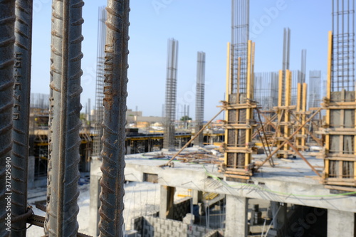 building under construction specifically showing column shuttering 