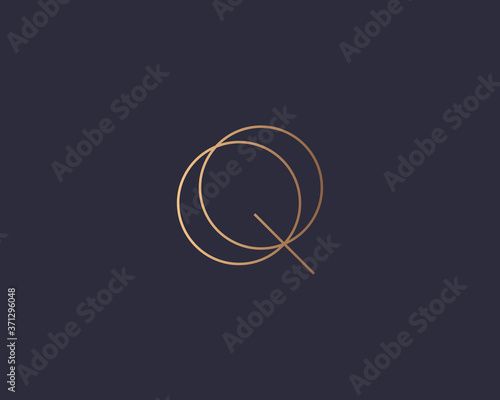 Letter Q logo monogram, minimal style identity initial logo mark. Golden gradient parallel lines vector emblem logotype for business cards initials invitations ect.