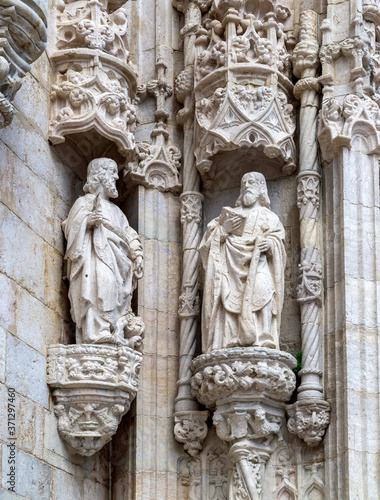 Architectural details of Jeronimos Monastery, one of the most visited sites in Lisbon, UNESCO World Heritage Site.