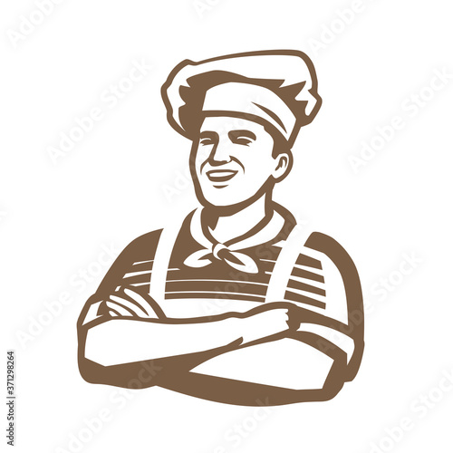 Happy chef logo. Restaurant, cooking, cuisine symbol