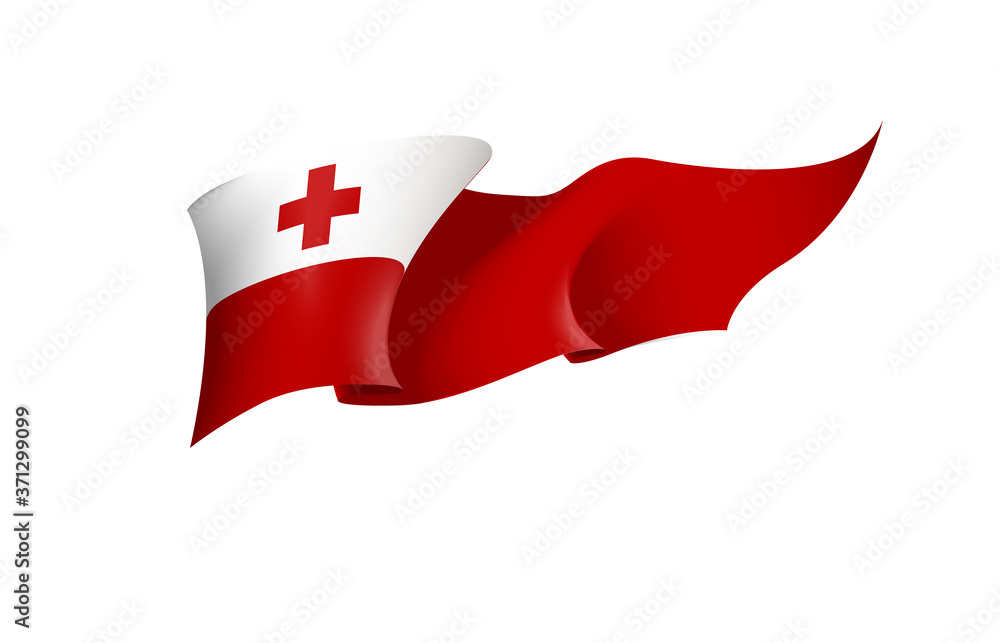 Tonga flag state symbol isolated on background national banner. Greeting card National Independence Day of the kingdom of Tonga. Illustration banner with realistic state flag. Tonga flag state symbol isolated on background national banner. Greeting card National Independence Day of the kingdom of Tonga. Illustration banner with realistic state flag.