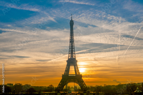 Beautiful view of famous Eiffel Tower in Paris, France. Paris Best Destinations in Europe. © byjeng