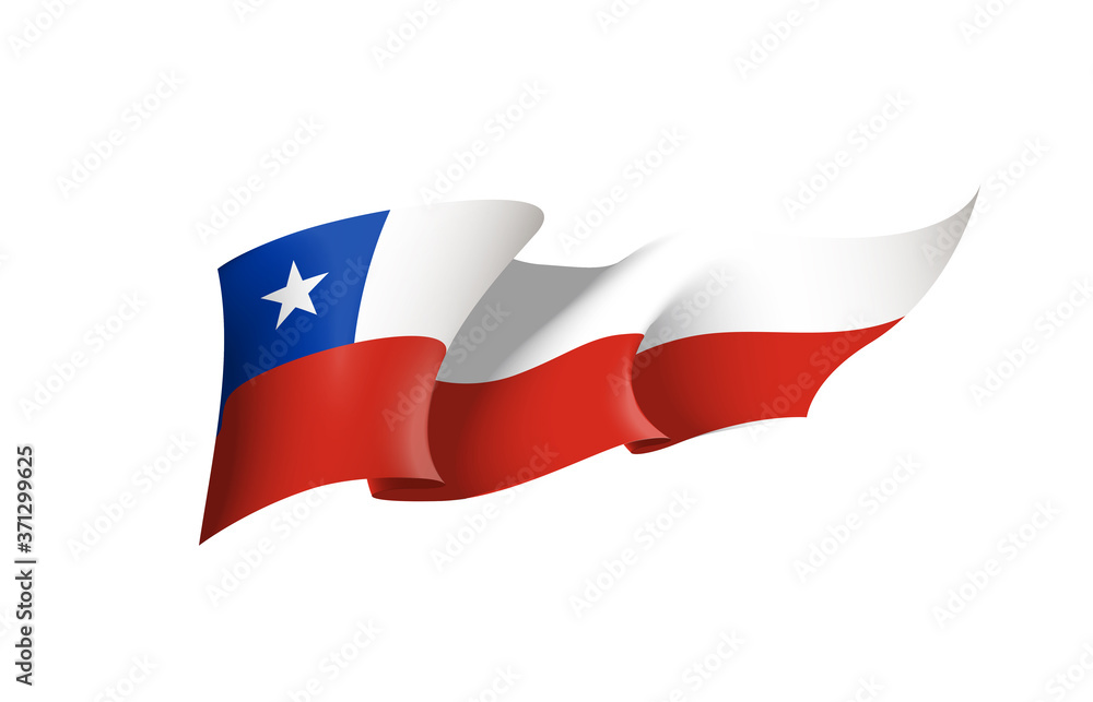 Chile flag state symbol isolated on background national banner. Greeting card National Independence Day of the Republic of Chile. Illustration banner with realistic state flag. Chile flag state symbol isolated on background national banner. Greeting card National Independence Day of the Republic of Chile. Illustration banner with realistic state flag.