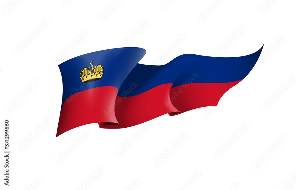 Liechtenstein flag state symbol isolated on background national banner. Greeting card National Day of the Principality of Liechtenstein. Illustration banner with realistic state flag of microstate. Liechtenstein flag state symbol isolated on background national banner. Greeting card National Day of the Principality of Liechtenstein. Illustration banner with realistic state flag of microstate.