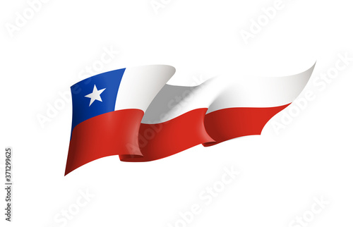 Chile flag state symbol isolated on background national banner. Greeting card National Independence Day of the Republic of Chile. Illustration banner with realistic state flag.