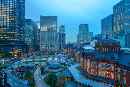 Tokyo, Japan at the Marunouchi business district and Tokyo Station.
