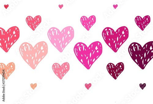 Light Pink, Yellow vector background with Shining hearts.