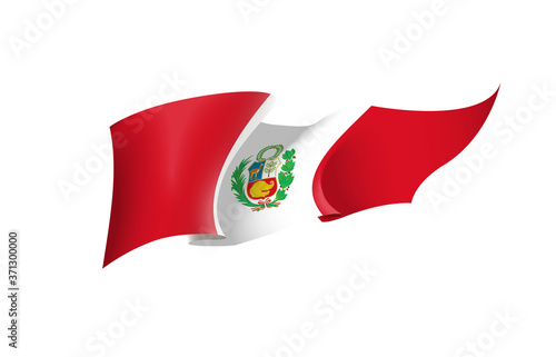 Peru flag state symbol isolated on background national banner. Greeting card National Independence Day of the Republic of Peru. Illustration banner with realistic state flag.