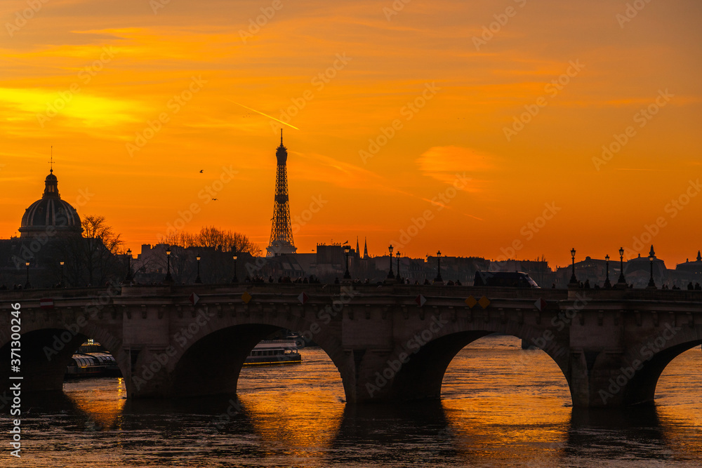 Paris and the Tour Eiffel at sunset, France