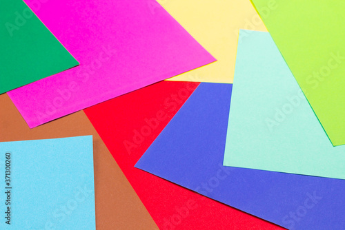 Colorful papers geometry flat composition background.