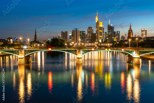 Frankfurt am Main Illuminated financial and office district in Frankfurt am Main in Germany at twilight © byjeng