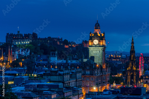 Edinburgh Castle with Cityscape from Calton Hill at dusk Scotland UK © byjeng