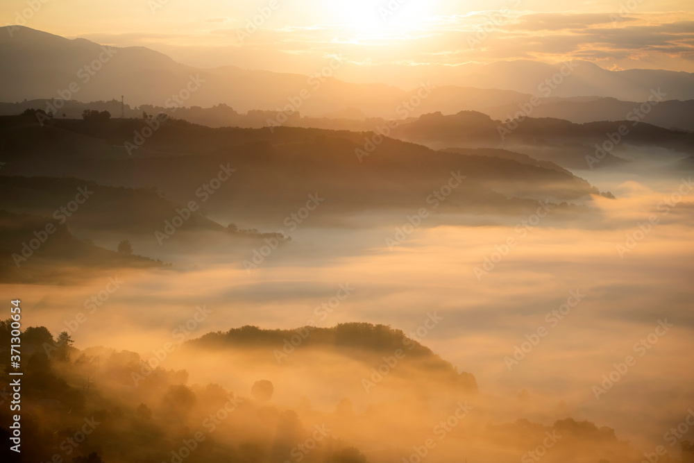 Fototapeta premium Magic sunrise in a Carpathian mountain valley