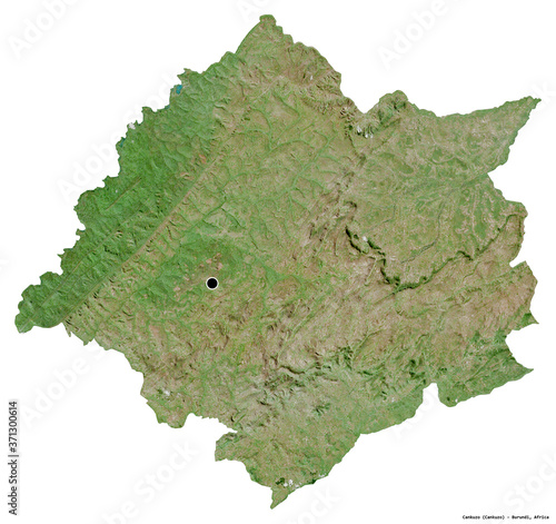 Cankuzo, province of Burundi, on white. Satellite photo