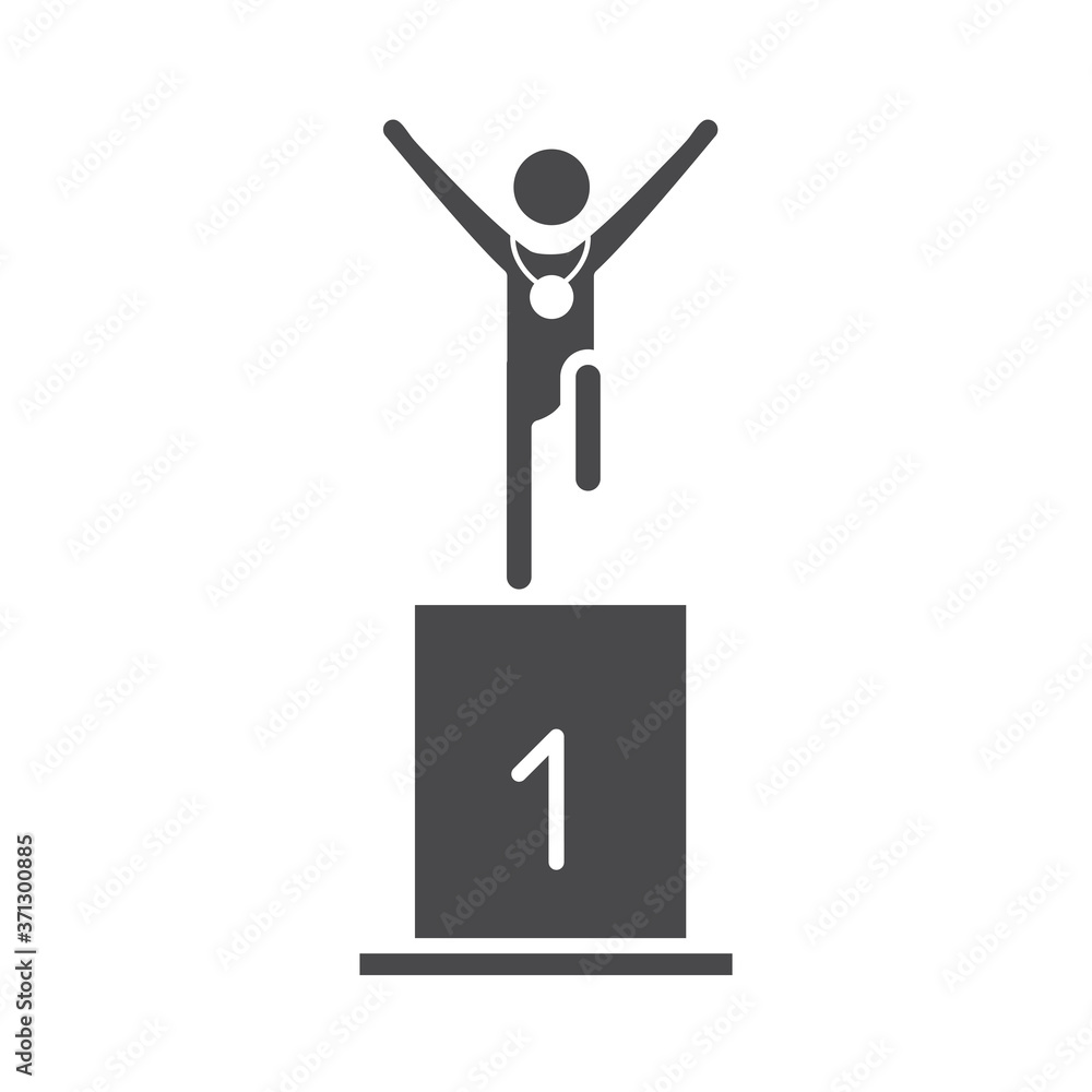 runner man on podium first place, running sport race silhouette icon design