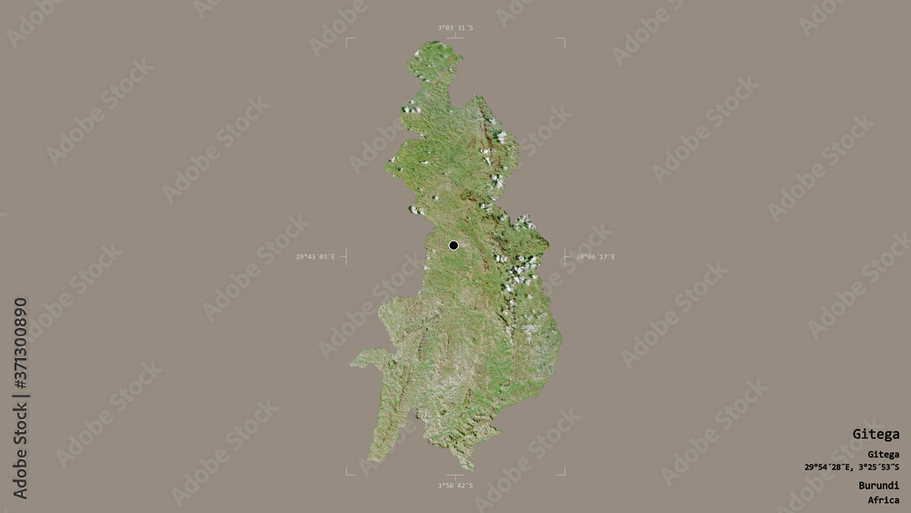 Obraz premium Gitega - Burundi. Bounding box. Satellite