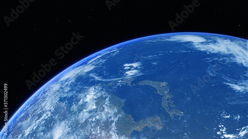 Japan and South Korea from space. Photo realistic 3D render.