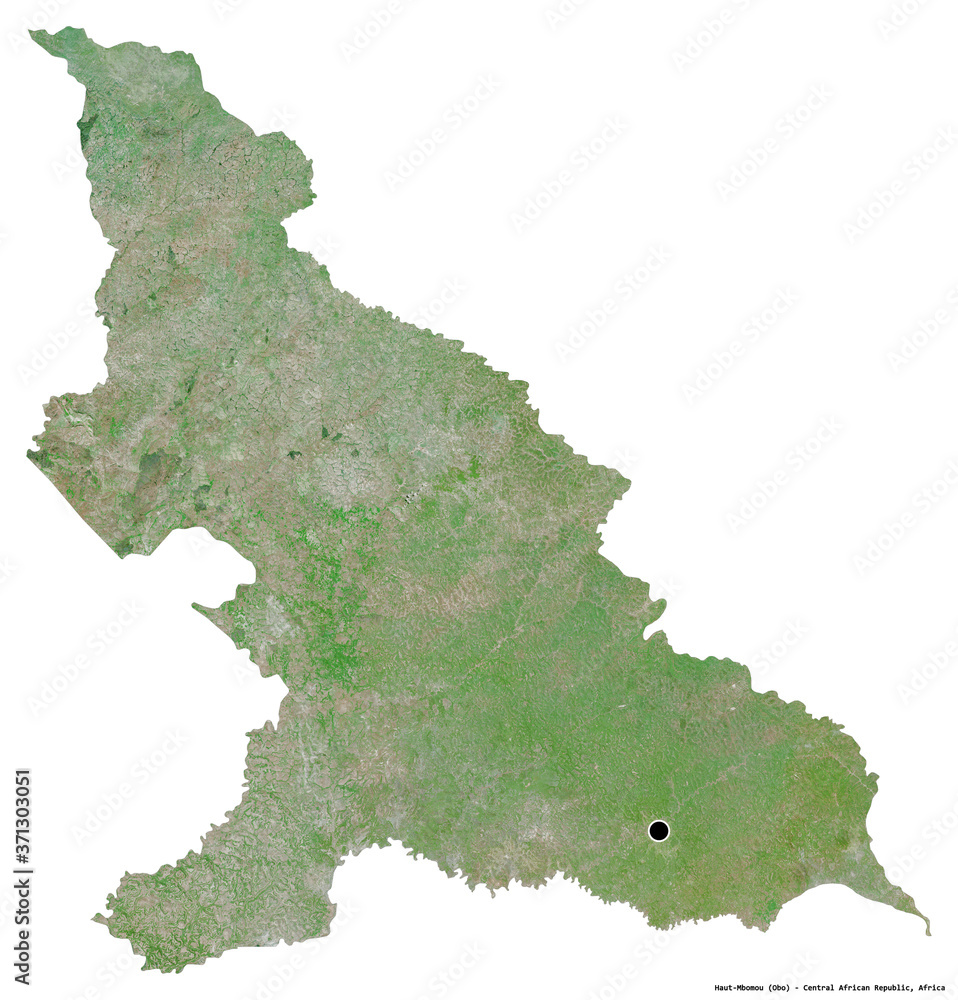 Haut-Mbomou, prefecture of Central African Republic, on white. Satellite