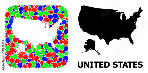 Mosaic Stencil and Solid Map of USA and Alaska