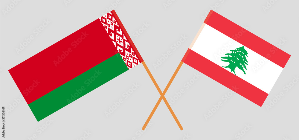 Crossed flags of Lebanon and Belarus