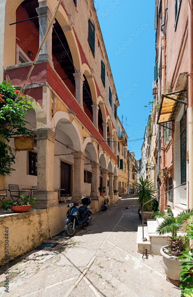 Obraz premium Corfu old narrow street in Greece