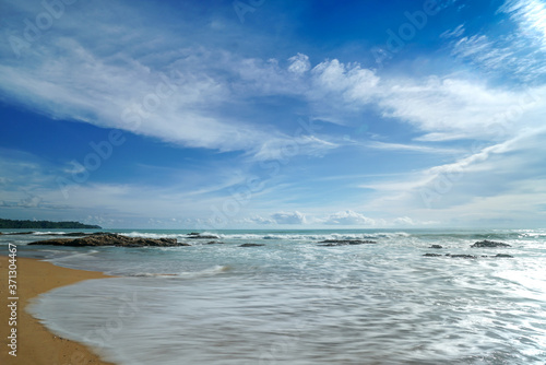 Sea view from tropical beach with sunny sky.Summer paradise beach of khao lak   Thailand