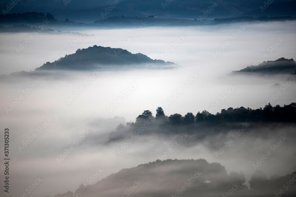 Fototapeta premium Magic sunrise in a Carpathian mountain valley
