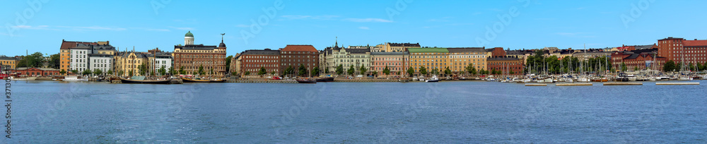 A panorama view from the South Harbour towards the Finnish capital, Helsinki in the summertime