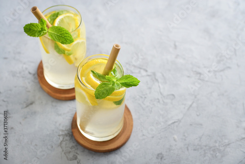 Lemonade with lemon and basil