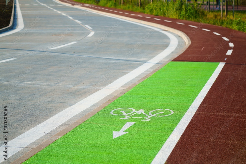 New cycle paths built in the modern city for ecological bicycle transport
