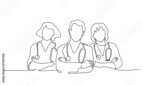 Group team of doctors therapist. Minimalistic design of medical people photo