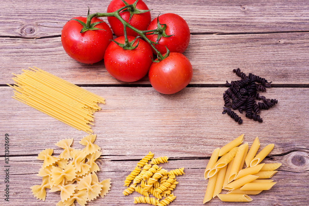 pasta ingredients isolated on white background, background for a meal. pasta ingredients isolated on white background, background for a meal.