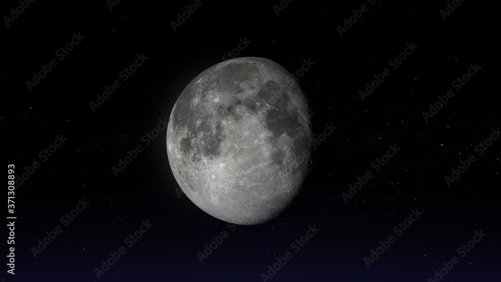 The moon in Waning Gibbous phase. Photo realistic 3D render.
