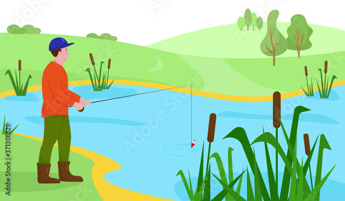 Landscape with fisher man on the lake