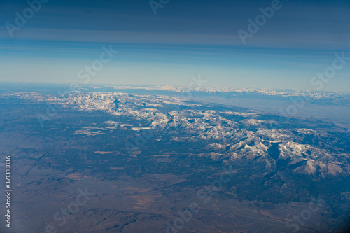 American snow mountains from the sky