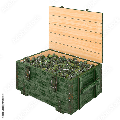 Fotografia Ammo crate with hand grenades, 3D rendering
