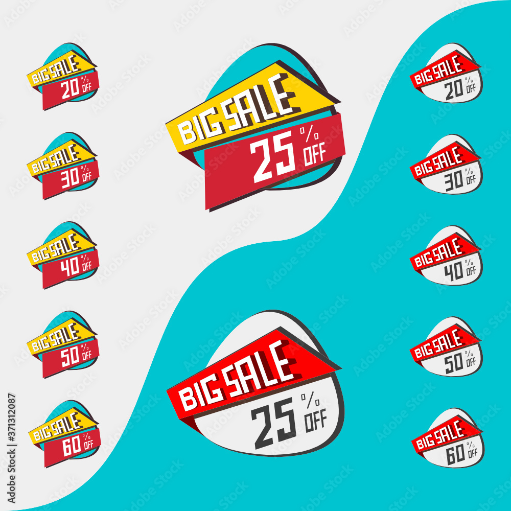 set of Big Sale tagline for label and tag collections for Shop or online shopping editable Vector Illustration in yellow blue red and white