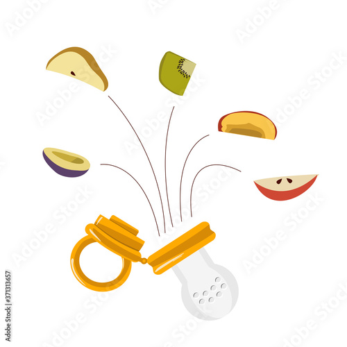 Baby feeder nibbler with fruits isolated illustration